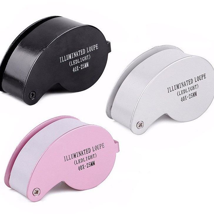 高倍双LED灯珠宝古玩鉴定放大镜40倍×25mm 21011彩盒装