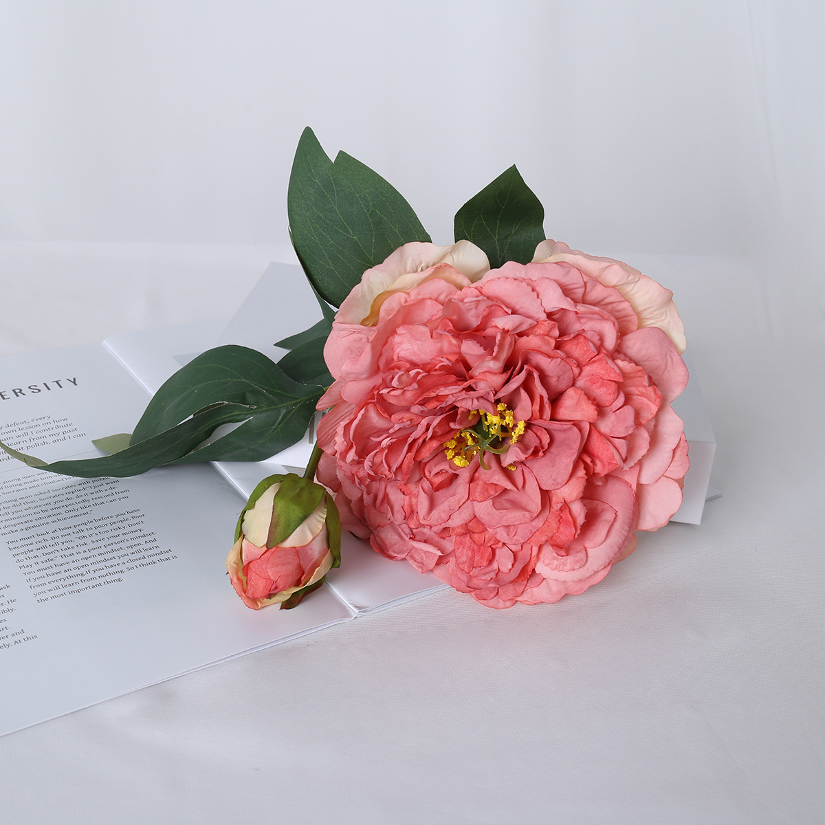 Simulación de una sola rama 2 cabeza peonía de borde asado estilo nórdico decoración de bodas decorativa floral pintura al óleo peonía imitación flores