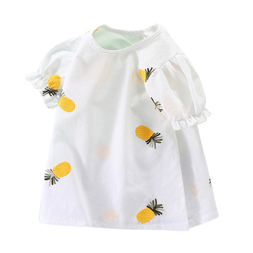 Girls' T-shirt Summer Outfit 2024 New Girl Baby Korean Style Half Sleeve Trendy Bouquet Sleeve Children Pure Cotton Base Top
