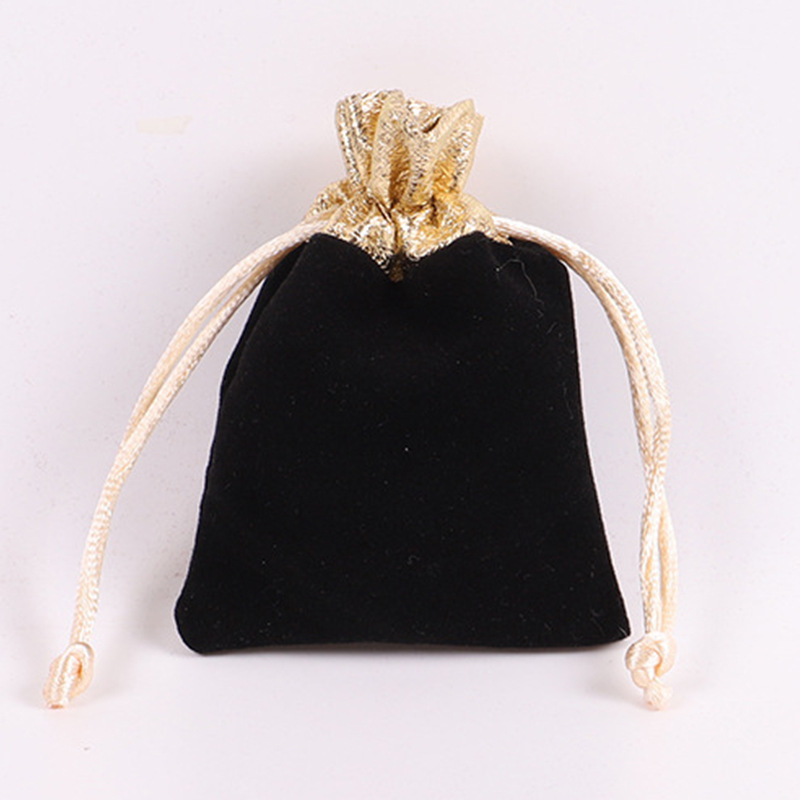 Bolsa de franela con cordón, auriculares, bolsa de embalaje de joyería, bolsa de tela de almacenamiento de joyería, bolsillo con cordón de franela negra al por mayor
