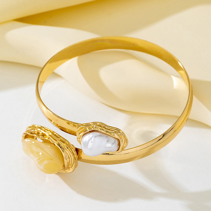 European And American Cross-Border Fashion Simple Bohemian Style Geometric Pearl Adjustable Open Bracelet Ring Set_voghion.com