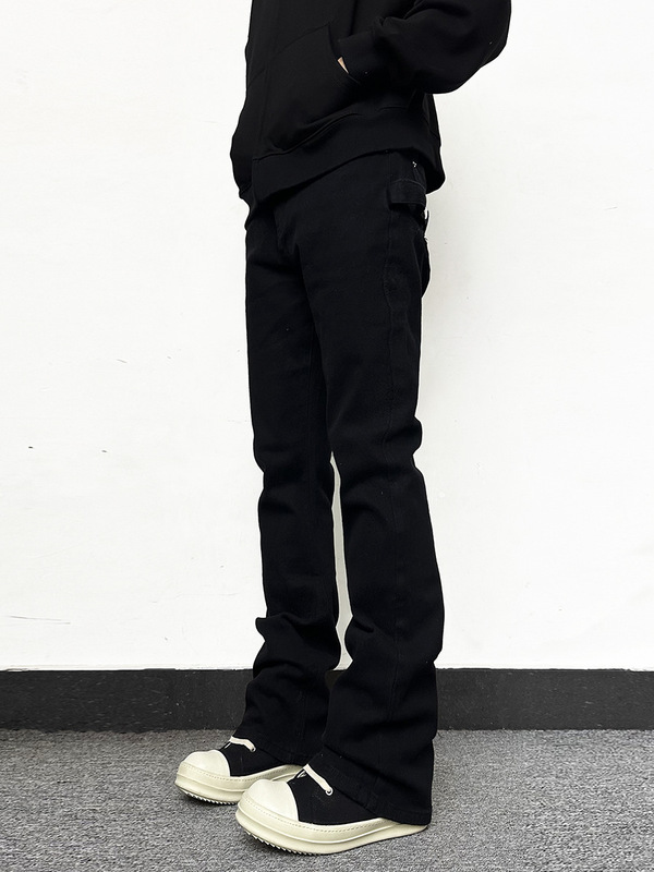 Margiela vibe black stretch micro flared jeans men and women slim American casual cleanfit long pants