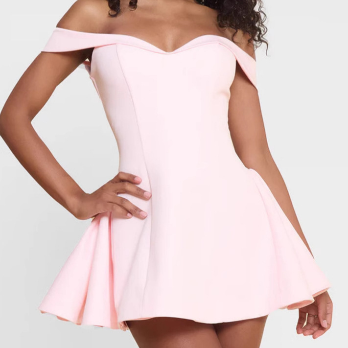 Cross-Border Ins Style One-Shoulder Backless 2025 Sexy Sleeveless Pure Color Short Waist Party Dress Slimming Look