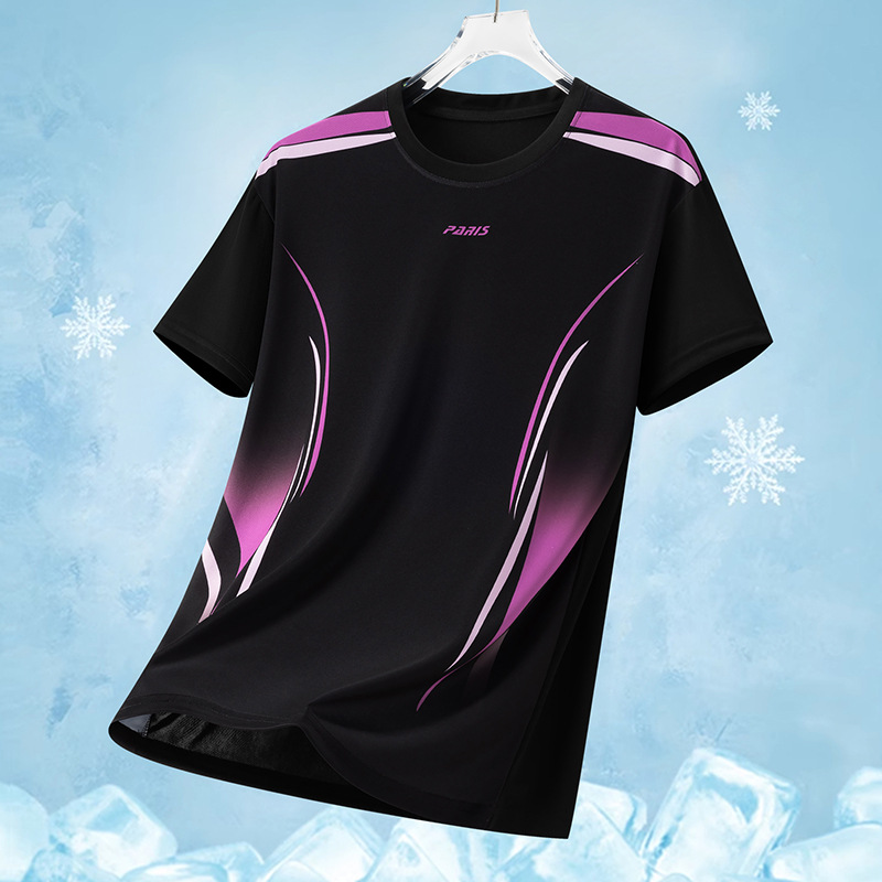 Camiseta de manga corta de seda de hielo para hombres, verano, aire acondicionado transpirable, impresión, degradado, secado rápido, ocio, fresco, deportes, tops sueltos para hombres