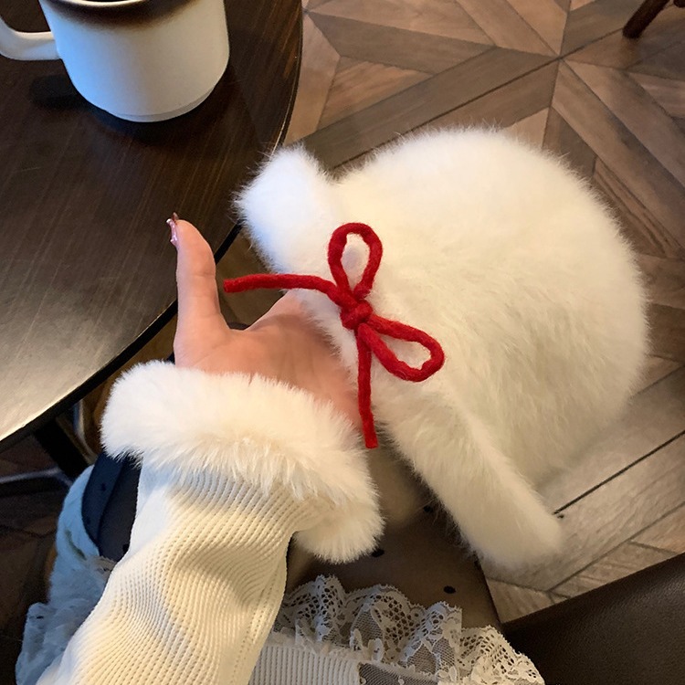 Sweet Plush Pot Autumn/Winter Bow Flip over Eaves Warm Fisherman's Versatile Ins Gold Top Hat Shows Small Face_viptrois.com