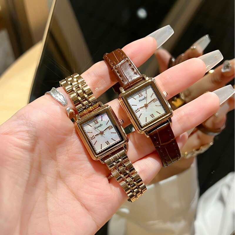Bujiada Small Square Watch Mother-Of-Pearl Lady Style Casual Watch Quartz Ladies Watch Exquisite Watch Customization