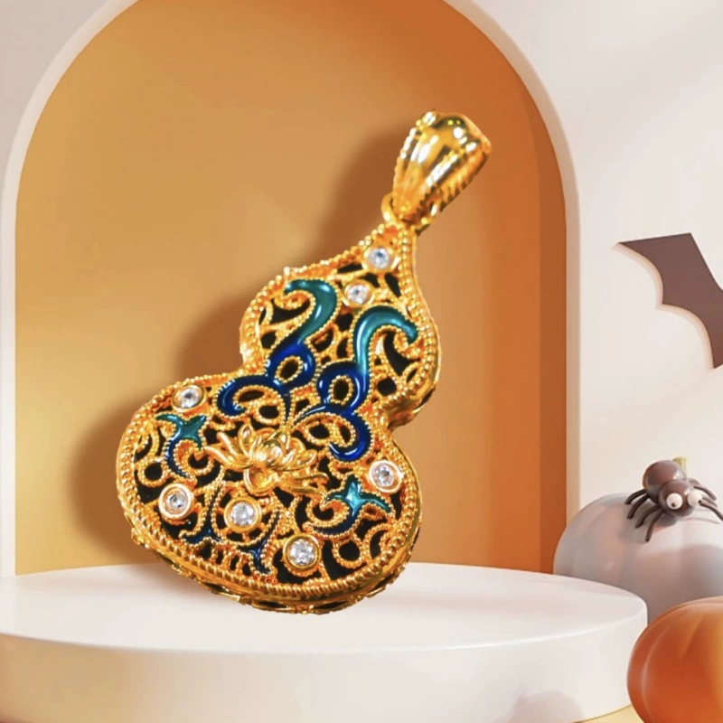 18-каратное золотое филигранное кулон-тыква с эмалью, цепочка из золота au750, женские аксессуары, не выцветающее колье, ракушка, оптом