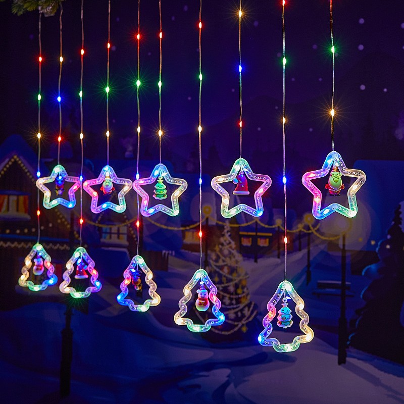 Decoración de ventanas de Navidad lámpara de colgante Santa Claus árbol de Navidad anillo de luz de modelado LED cadena de lámpara de cortina de dormitorio