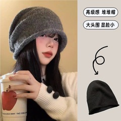 秋冬帽子女时尚百搭冷帽秋冬季毛绒针织显脸小堆堆帽大头围包头帽