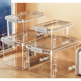 手提透明收纳箱家用加厚衣服玩具零食书本大容量整理盒塑料储物箱