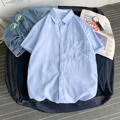 Summer port style ins color half-sleeve shirt with collar for boys Korean version trend couple five-finger short-sleeved undershirt 