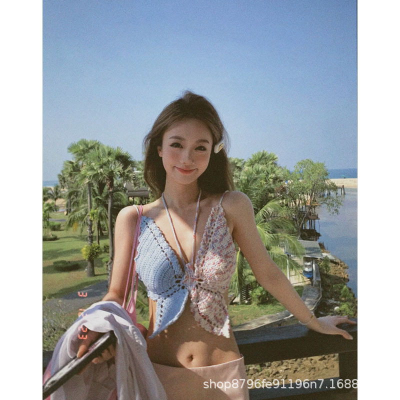 Vacation Style Sexy Hot Design Sense Butterfly Camisole Women's Summer New Pure Desire Handmade Knitted Travel Clothes Vacation Style Sexy Hot Design Sense Butterfly Camisole Women's Summer New Pure Desire Handmade Knitted Travel Clothes