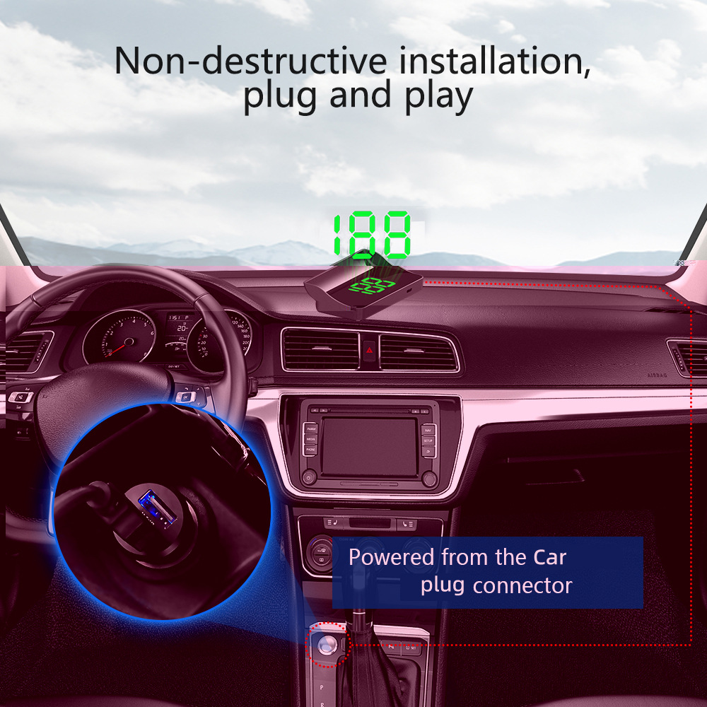 2026 New HUD Head-Up Display GPS Speedometer Speed Display Meter KMH/MPH Cross-Border Bestseller W1