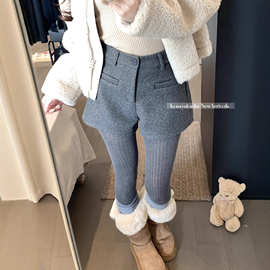 实拍 超A靴子裤 版型超正毛呢a字短裤女2025冬季百搭显瘦骑士裤女