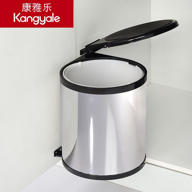 Built-In Cabinet Trash Can, Household Trash Can, Kitchen Sink Built-In Hidden Stainless Steel Trash Can with Lid