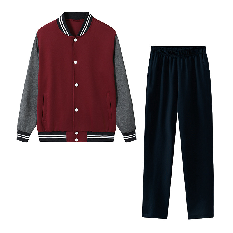 春秋季中小学生校服套装三件套初中生高中蓝白运动服酒红外套上衣|undefined