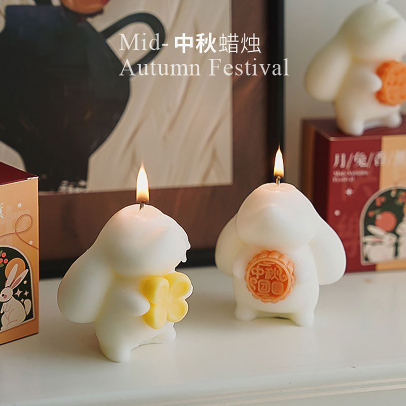中秋节兔子香薰蜡烛伴手礼玉兔香氛摆件月饼造型蜡烛节日摆件蜡烛|undefined