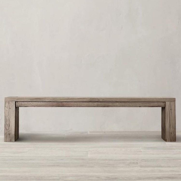 American country-style vintage solid oak bench, American dining bench, wabi-sabi style simple end-of-bed bench, shoe bench