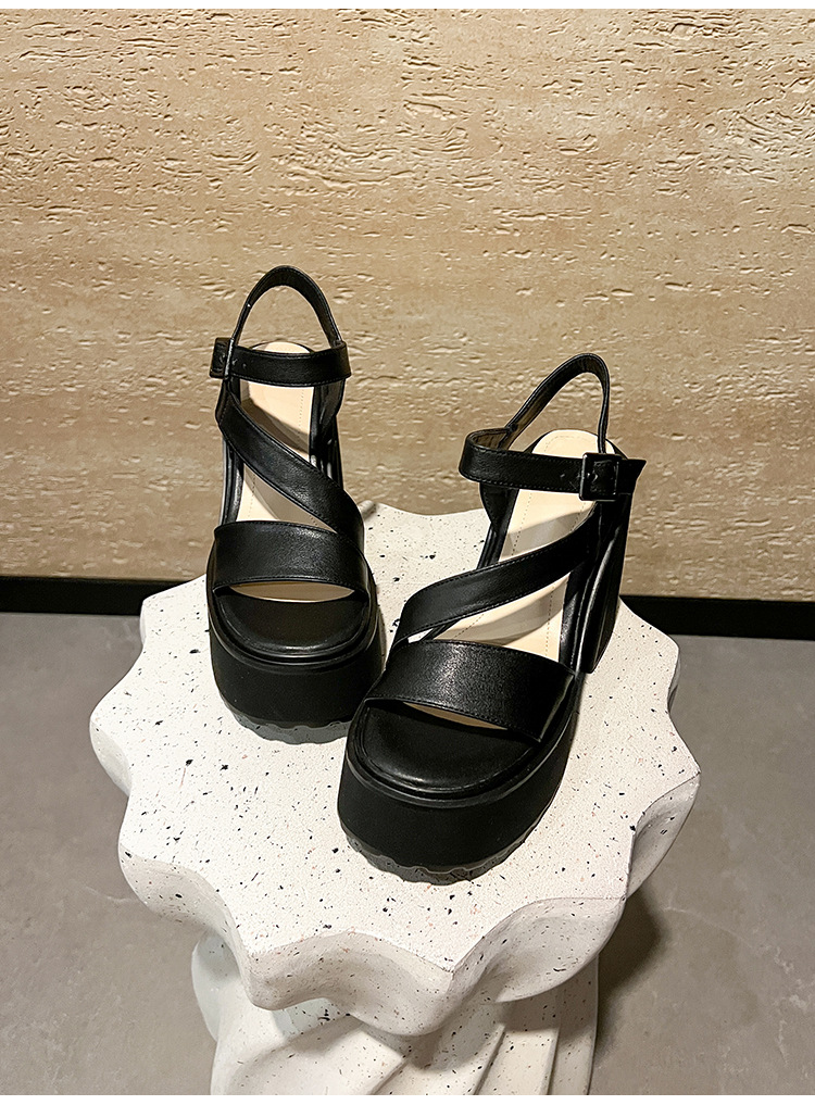 Sandal cao gót nữ hở mũi đế xuồng gót vuông 9 cm — màu đen, màu trắng ngà chi tiết 19