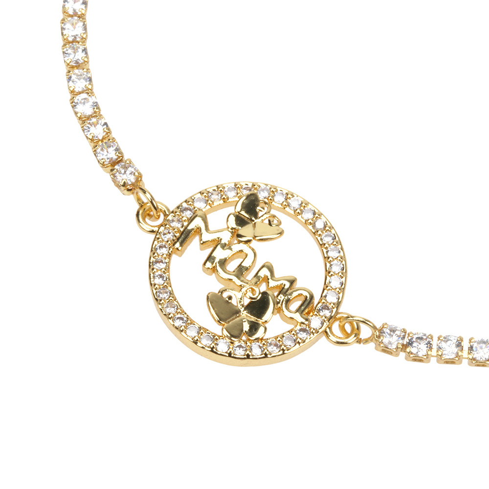 jewelry simple inlaid zircon letters adjustable stacking copper bracelet Motheru0027s Day gift