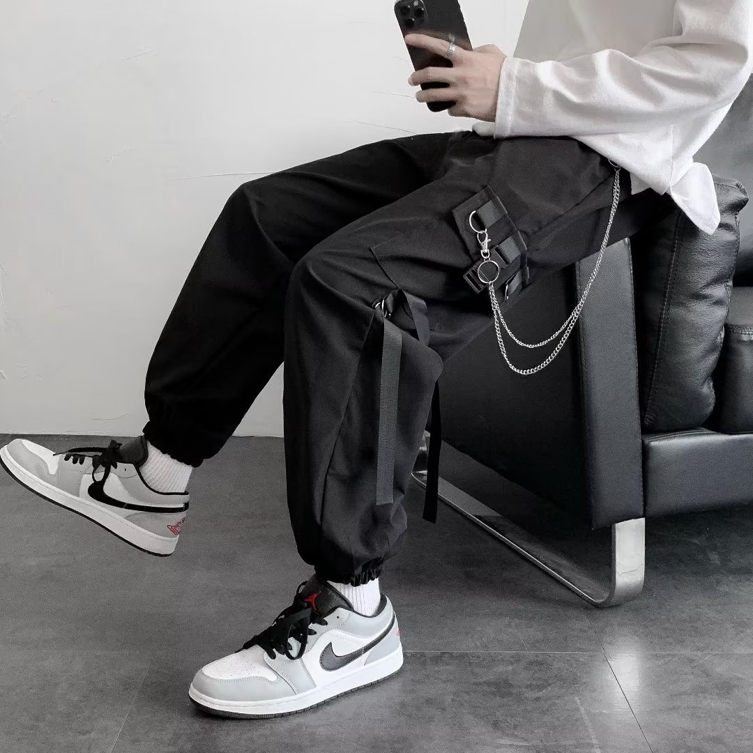 Wholesale European and American Street Hip-Hop Chain Cargo Pants for Men, Trendy Loose Bf Couple Harem Jogger Casual Cropped Pants