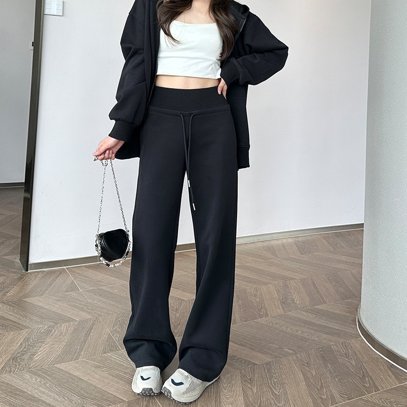 高腰休闲裤卫裤女秋冬新款女装2025休闲垂感裤子宽松阔腿拖地长裤|undefined