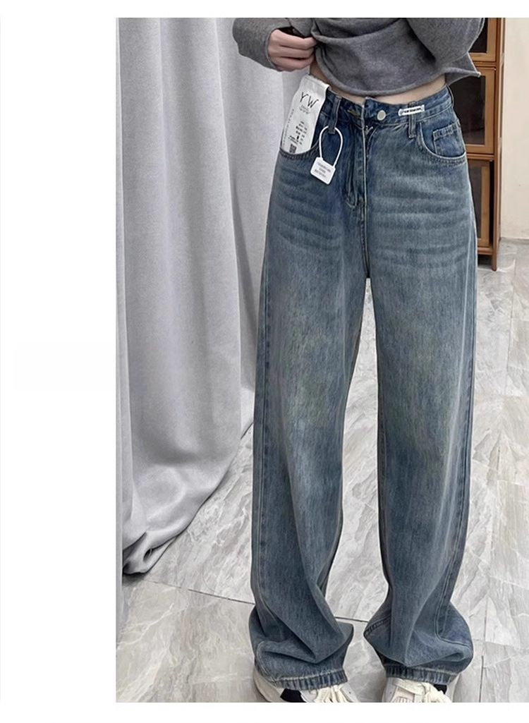 Dam jeans hög midja vida ben rak passform höst blå_voghion.com