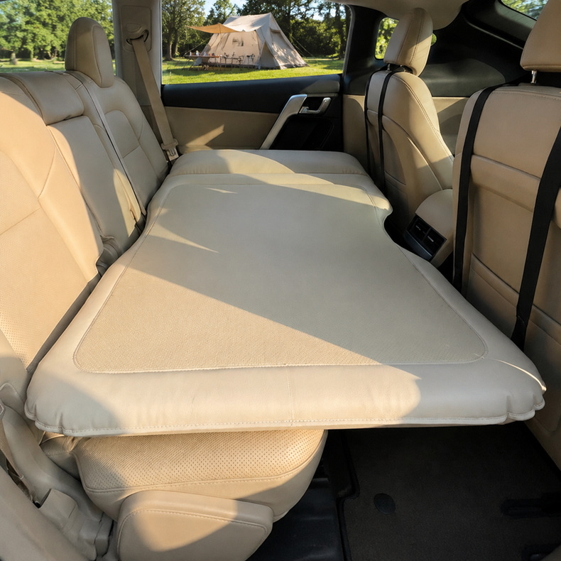 Car air mattress with air pump, foldable car rear seat sleeping pad, travel bed for SUV back seat, automatic air mattress
