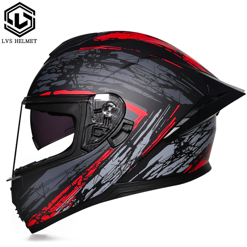 Casco integral transfronterizo DOT de la versión mejorada de LVS con doble lente para hombres, casco de seguridad universal para todas las estaciones para motociclistas femeninas, casco de motocicleta con doble lente.