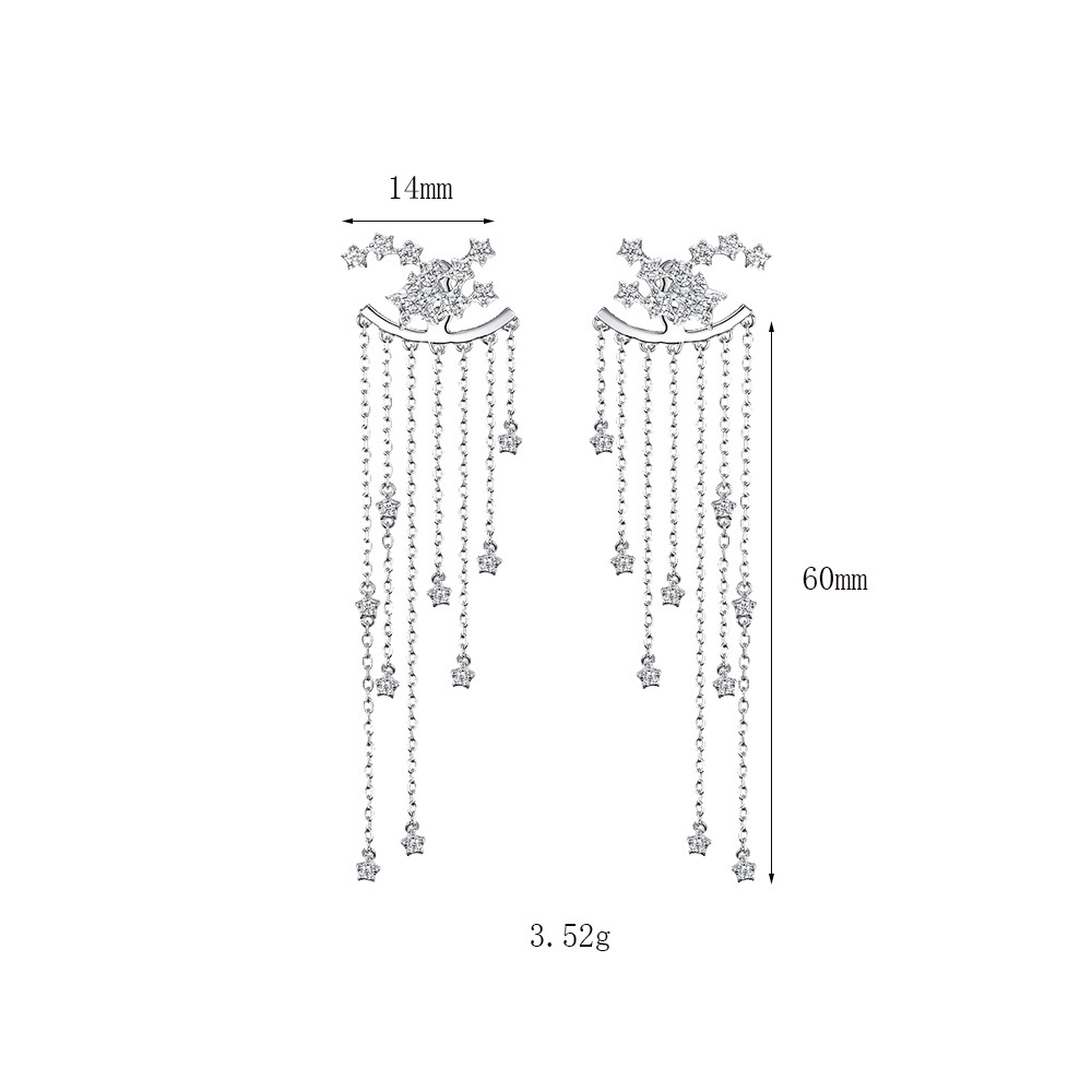 6g Weight 0.05µm-0.08µm Gold Plating Thickness Electroplating Gold Plating Process 925 Sterling Silver Ear Needle Material Platinum Plated Plating Material Zircon Inlay Material Drop Earrings Classification 1 Pair 925 Sterling Silver Star Tassel Drop Earrings