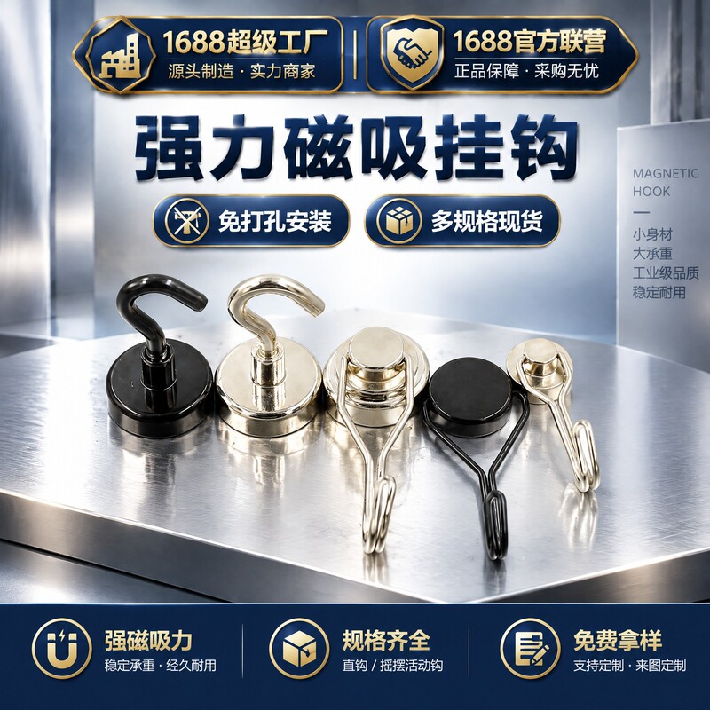 Magnetic hook rotary magnet strong magnetic kitchen storage magnet super magnetic non-punching metal hook
