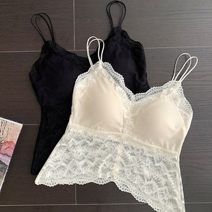 Fengzhixin Satin Lace Camisole Women's Inner Wear and Outer Wear with Breast Pads and Beautiful Back Anti-Exposure Bottoming Tube Top