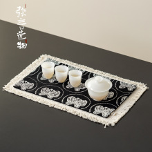 弥言新中式手工刺绣茶席家用干泡茶台桌布现代流苏茶席垫子干泡席