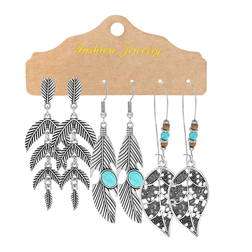 Vintage Earrings Set Combination Women's Ethnic Earrings Round Metal Tassel Earrings Cross-border Hand-woven Accessories