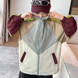 男童拼色防晒衣夏季2026新款中大童连帽外套户外服薄款儿童衣服潮