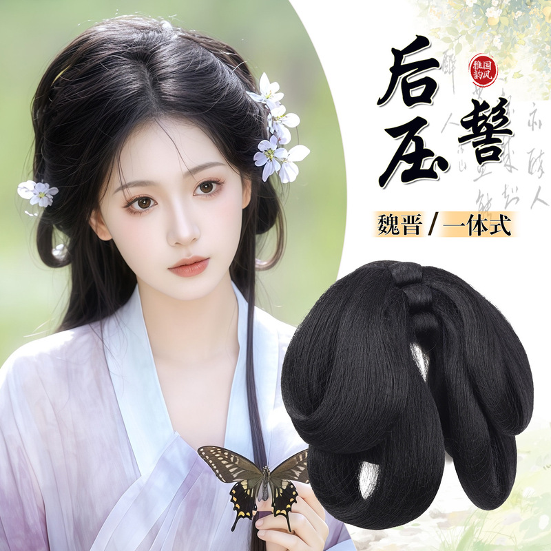 Hanfu Wig Integrated Ancient Style Hair Bun with War Robe, Ancient Style Hair Accessory for Wei and Jin Dynasty Hairstyle Hanfu Wig Integrated Ancient Style Hair Bun with War Robe, Ancient Style Hair Accessory for Wei and Jin Dynasty Hairstyle