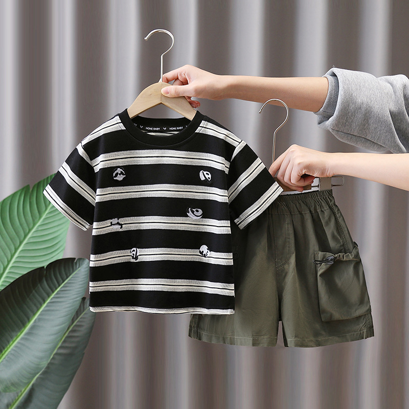 7134 traje de camiseta de panda para niños ropa de manga corta de verano hermoso verano para niños nuevo traje casual de dos piezas de verano