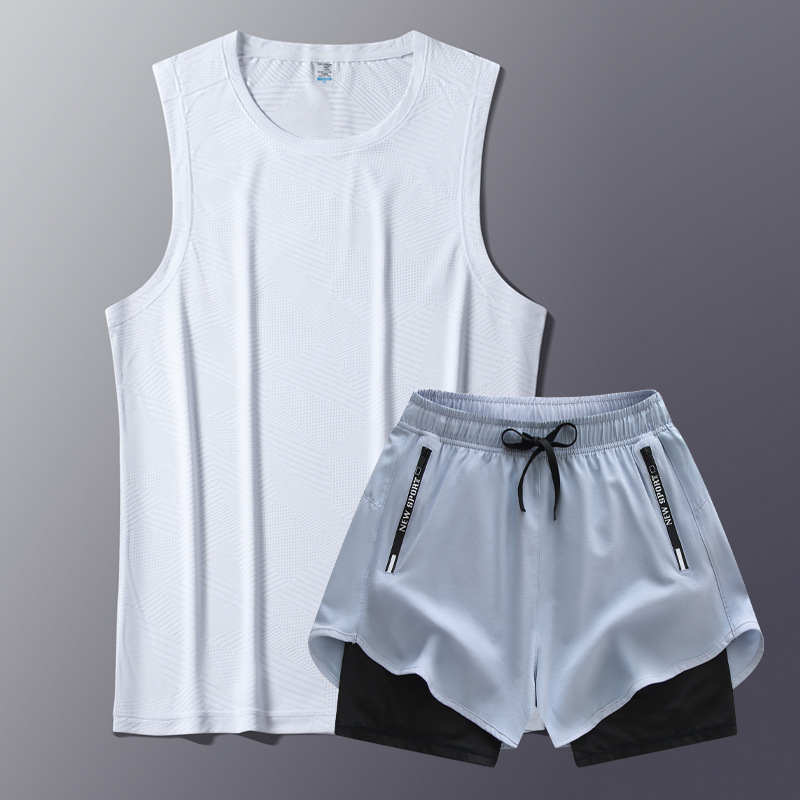 Trajes de chaleco de fitness para hombres, trajes deportivos para hombres, trajes de fitness de dos piezas, 2025 nuevas camisetas de verano rápidas