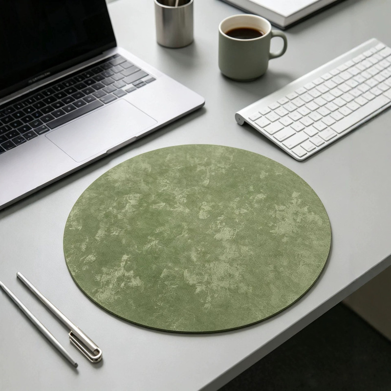 Factory direct matte suede round PU leather table mat, foldable vintage distressed office and home dining mat Factory direct matte suede round PU leather table mat, foldable vintage distressed office and home dining mat