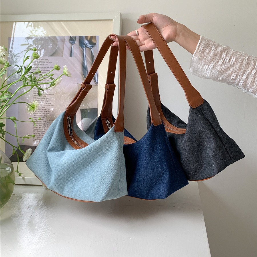 Borsa in denim versione coreana, in PU, casual, estiva, nuova, monospalla, borsa da ascella, borsa di alta gamma di nicchia da donna_voghion.com