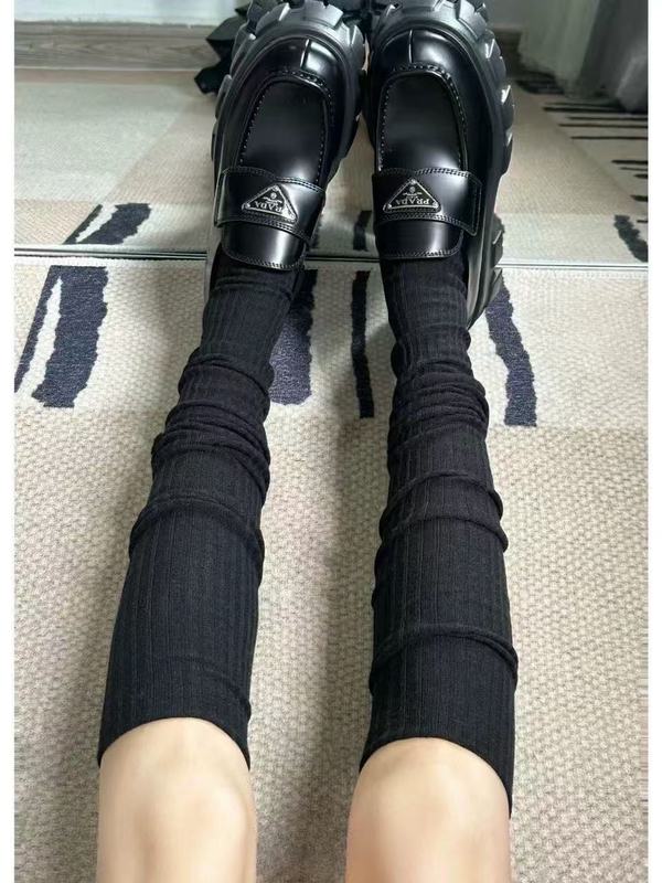 堆堆袜子女双针过膝长筒袜jK小腿袜美拉德条纹黑白色ins潮大腿袜|undefined