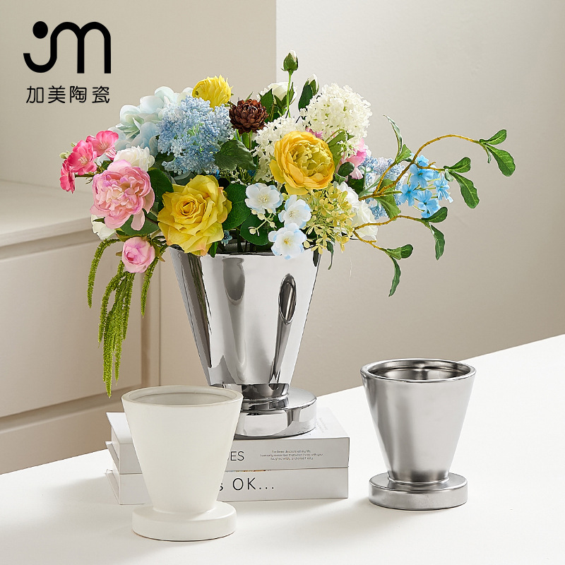 Modern Ins Simple Style Creative Ceramic Vase Home Furnishing Countertop Potted Plant Container Phalaenopsis Artificial Flower Suitable