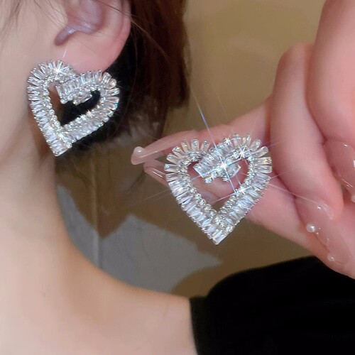 Korean fashion new trendy personality micro-inlaid zircon love shape unique design earrings temperament earrings for women