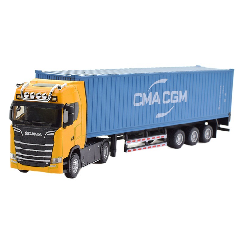 Remolque de simulación semi-colgante de doble capa de vehículo de transporte de aleación Contenedor camión modelo de coche con sonido y luz juguetes para niños