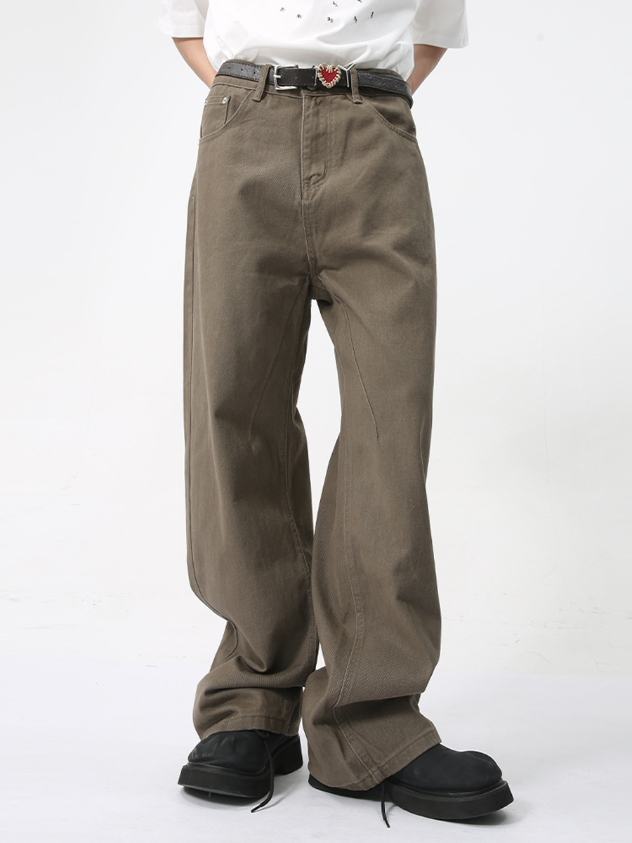 Ropa para hombre MTLCLOTHES | Vaqueros de estilo clásico americano, sencillos, de corte limpio, de alta gama, con caída elegante, color café oscuro, a la moda.