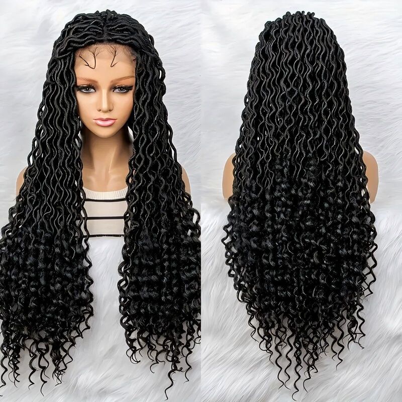European and American African Full Lace Chemical Fiber up and down Curved Hand Hook Lace Headgear Faux Locs Wig Full Lace Head