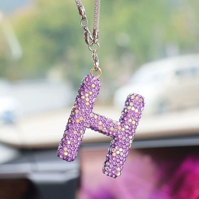 Letter bow clay car, Car hanging - h-letter-car-pendant-lotus-purple