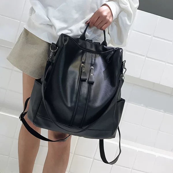 2026 Fashionable Solid Color Pu Backpack Korean Style Trendy Versatile Fashion Women's Bag College Style Travel Backpack