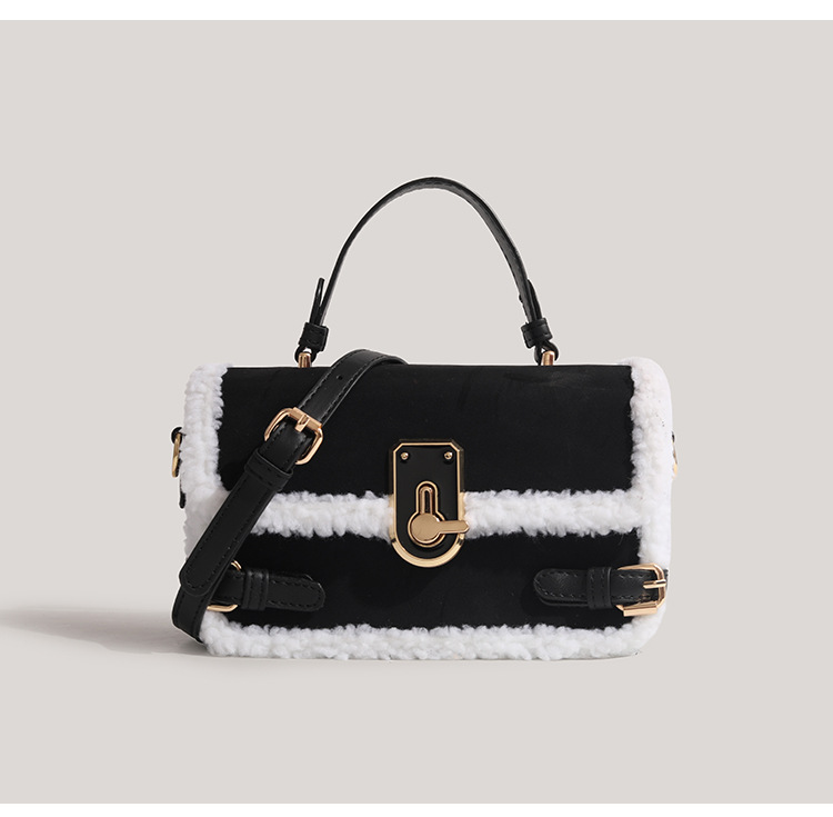 Women's genuine handbags for women 2024 plush lock small square bag high end versatile messenger bag_voghion.com