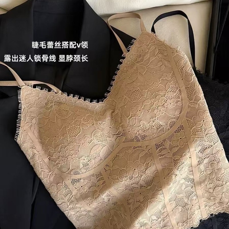 法式蕾丝美背吊带背心女内搭带胸垫内衣女秋季薄款可外穿打底上衣|undefined